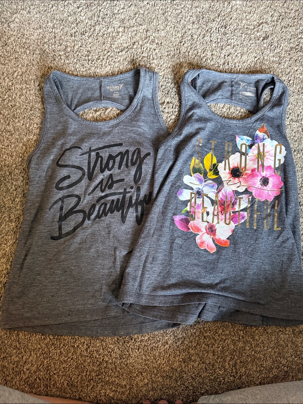 Old Navy Gray Girls' Graphic Tank Tops with Floral & Script Prints